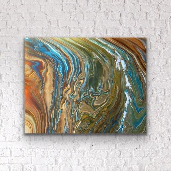 16 x 20 Acrylic Pour Painting, Copper Painting, Fluid Sand Inspired Art